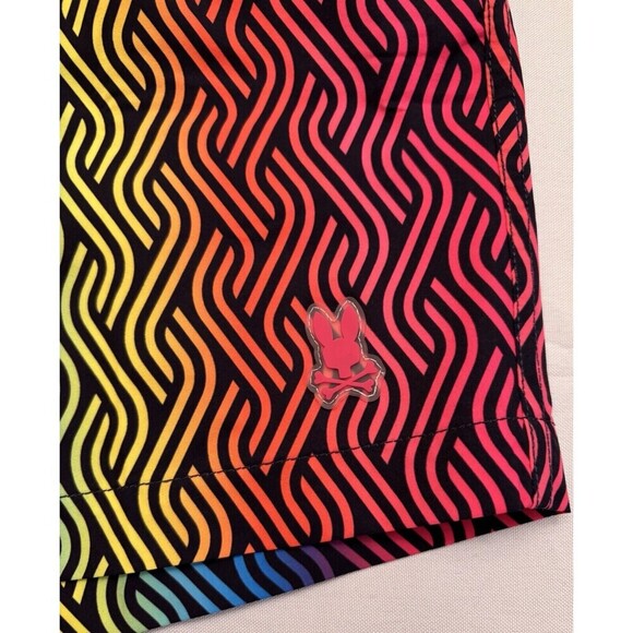 PSYCHO BUNNY Sugar Grove AOP Swim Trunks Men Large Magenta Storm Colorful Beach - Picture 7 of 13